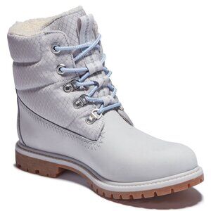Timberland Premium Puffer Boots Leather Hiker Booties Light Grey Size 6 NEW